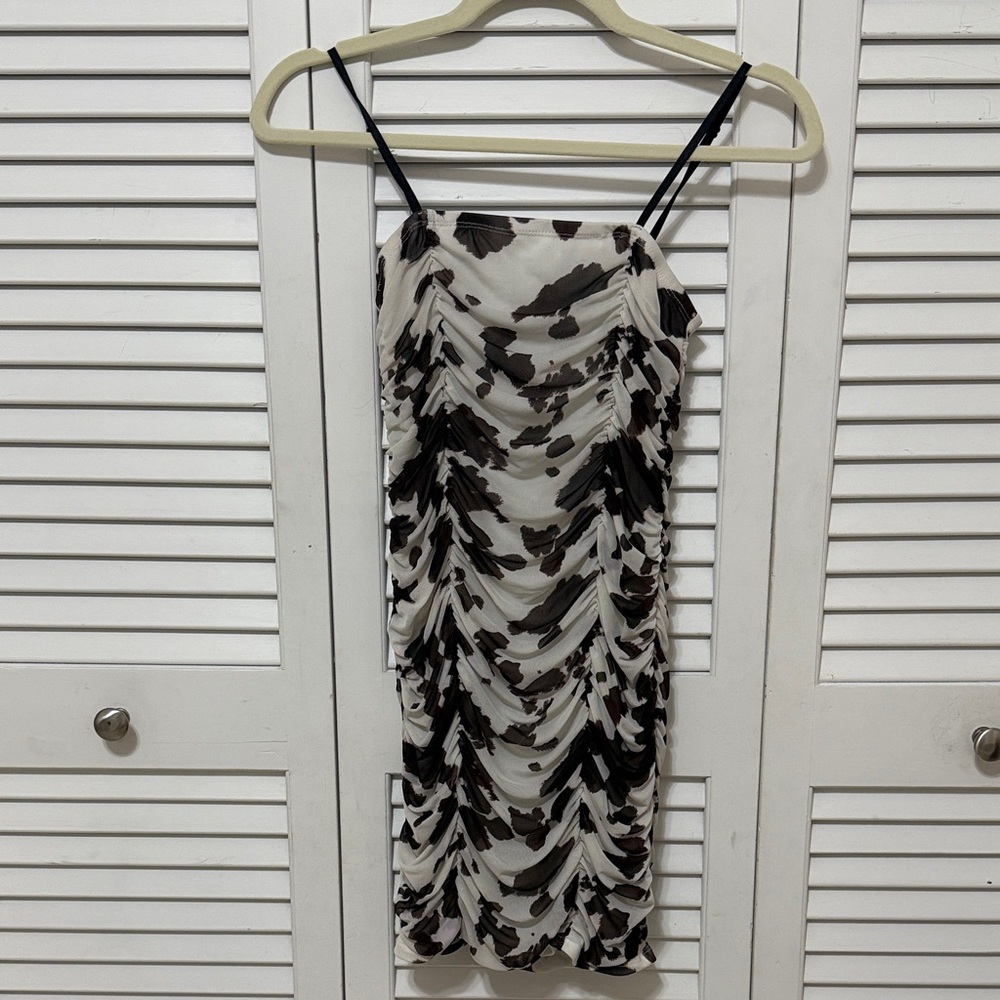 Juniors Super Mini Thin Strap Cow Print Dress